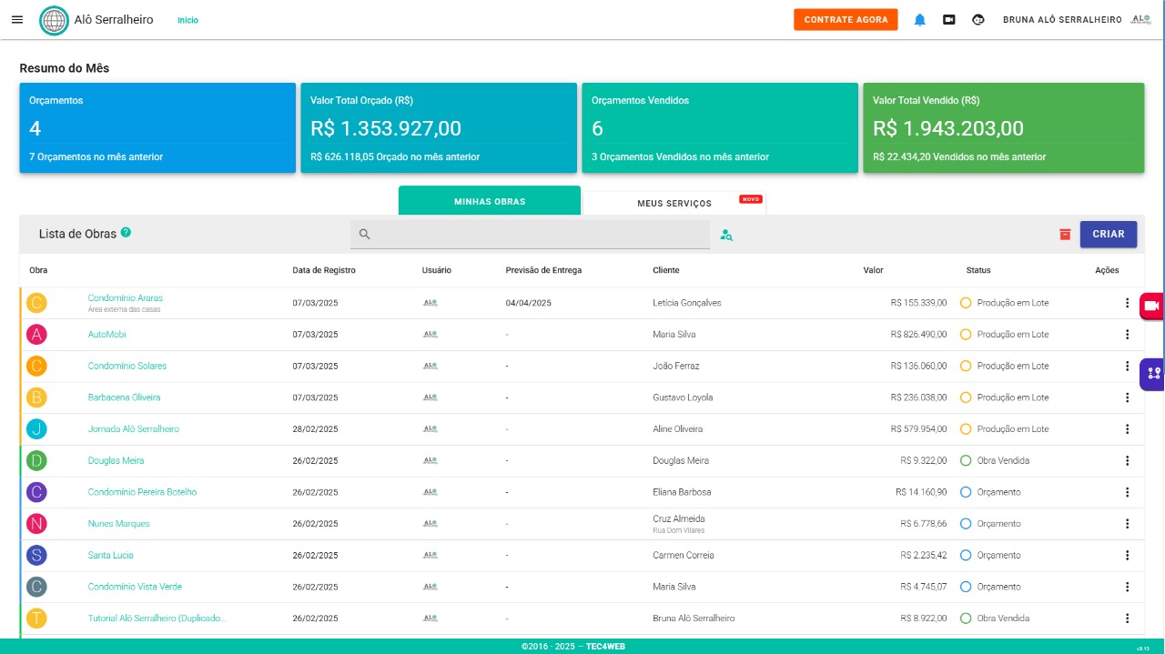 Sistema para Serralheiro